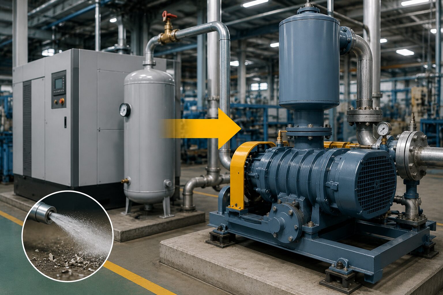 低圧工程でルーツブロワを活用し、エアー流量不足を解消